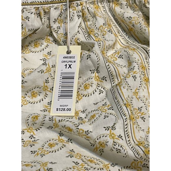 Max Studio London 1X Floral Yellow & White Boho Blouse With Puff Sleeves New - Picture 11 of 12